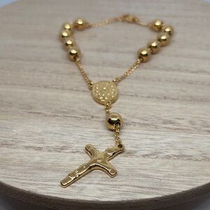 Gold Cross Rosary Bracelet - Women's Gold Bracelet